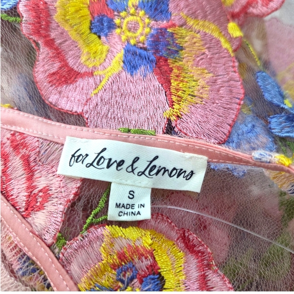 For Love & Lemons Percy Mini Dress Sheer Coquette Womens Small Pink Floral Fairy - Picture 9 of 15